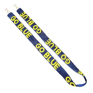 Go Blue Sangles de sac en perles de rocaille en or blanc personnalisées 'Hook Em Horns' Accessoire à la mode Sangle de sac à main perlée - Product Image 1