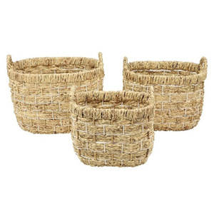 Lot de 3 paniers en jacinthe d'eau – Organiseur de rangement domestique et panier de pique-nique – Prix de gros pour la maison et le jardin - Product Image 1