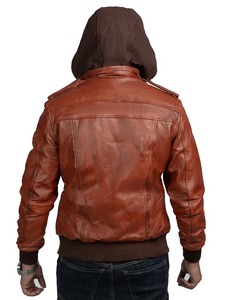 <b>Mens</b> Watchman Hooded Brown Vintage <b>Leather</b> <b>Jacket</b> - Product Image 4