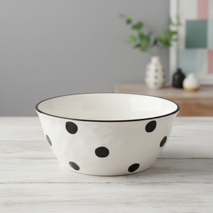 Bol en grès de qualité supérieure 3460896-20, 8 pouces, décoration cercle noir - Product Image 1