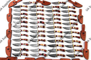 Cuchillo de caza industrial de alta calidad con hoja de acero de Damasco OEM al por mayor, con mango de cuerno de ciervo y punta de gota, para camping, bajo MOQ - Product Image 2