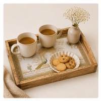 Bandeja de Servicio de Madera Ecológica Hecha a Mano de Lujo para Bodas, con Grabado Floral Dorado, Decorativa e Impermeable