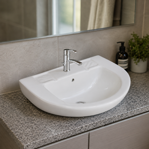 Lavabo ovale minimaliste en marbre à rebord fin, style moderne, à encastrer, pour bureau, hôtel, salle de bain, villa, durable - Product Image 3