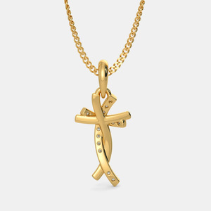 Collier pendentif croix torsadée en or jaune avec diamant de laboratoire - Product Image 6