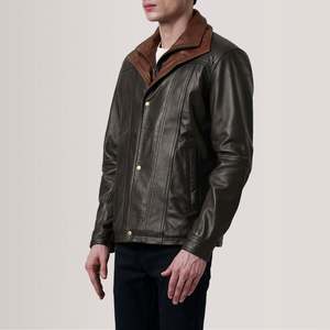Veste en cuir bicolore sur mesure pour homme, col double, manteau en cuir superposé, vente en gros, vêtements d'extérieur en cuir véritable de haute qualité - Product Image 5