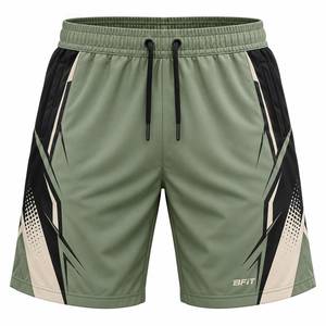Premium <b>Mens</b> Sage Green Sublimated Athletic <b>Shorts</b> Quick Dry Waterproof Breathable Geometric <b>Pattern</b> Side Pockets Gym Running - Product Image 1