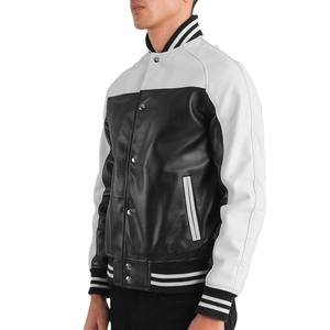 Chaqueta de Cuero Clásica Estilo Bomber para Hombre, en Blanco y Negro, con Botones a Presión y Ribete Acanalado, de Alta Calidad y Gran Venta - Product Image 4
