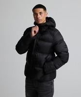 Veste matelassée à capuche noire pour homme, coupe-vent, fermeture éclair, rembourrage en polyester, manteau d'hiver décontracté, coupe régulière