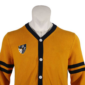 Men's <b>Yellow</b> V-Neck Knit Cardigan With Black Trim And Stripes Full Sleeve Button Closure Autumn Wear Cardigan Sweater - Product Image 3