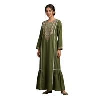 Robe Abaya Arabe Élégante en Viscose Maxi, Modeste, Respirante, Unie et Brodé, à Manches Longues, pour Usage Quotidien et Plage, Toutes Saisons