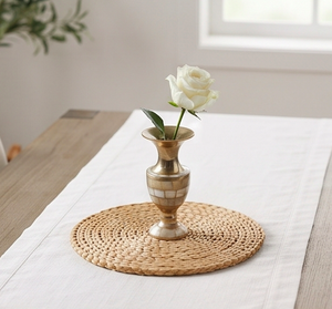 Art Deco Brass Tabletop Vase With White Inlay Geometric Design Gold Decorative <b>Centrepiece</b> <b>For</b> Hotel Decor - Product Image 3