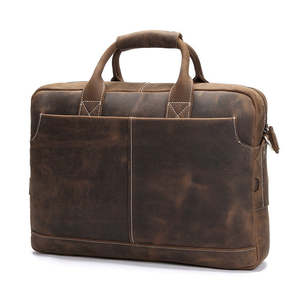 Distressed Leather Briefcase Rugged Vintage Executive Laptop Bag Multi Utility Work <b>Carry</b> <b>Case</b> with Smart Organizer Pockets - Product Image 2