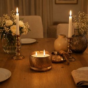 Heritage Brass Dual Wick Candle <b>Bowl</b> with Artisan Finish Slow Burning Glow Enhances Elegant Dining Tables Thoughtful Luxury Gift - Product Image 1