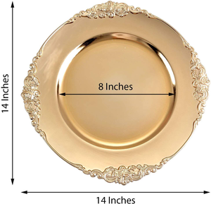 Antique Gold Charger Plate for Dinner Table Elegant Round Metal Plate Protector for Wedding Banquet Party Dining Decor - Product Image 2