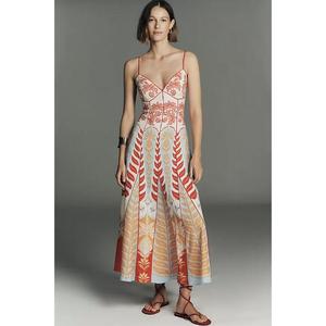 Vestido Maxi sin Mangas con Cuello en V, Corte en A, Moderno, Natural, 100% Algodón, Ropa de Playa de Lujo, Estampados Naturales, para Mujer, Verano, Nueva Llegada - Product Image 1