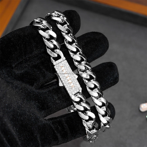 Hip Hop Moissanite Primavera Hebilla Chapado en oro S925 Collar de plata Alto pulido Cadena cubana Hombres Collar Cadena de eslabones cubanos - Product Image 6