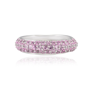 18K Solid Gold Pink Sapphire <b>Dome</b> Wedding Band with Constellation Setting - Product Image 2