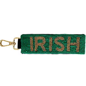 Llavero de pulsera irlandés con cuentas para el día del partido, de uso duradero con forro de tela resistente, colores verde y dorado, accesorios de moda con bordado de cuentas. - Product Image 1