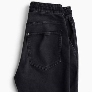 Shorts en jean déchiré slim fit pour homme, taille à cordon, style décontracté en coton, noir - Product Image 6