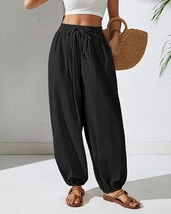 Top Selling OEM Manufactured Women's Cotton Harem Pants Elastic Waist Baggy Pant Drawstring <b>Balloon</b> Trouser Loose Beach Pants - Product Image 2