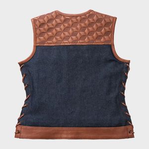 Chaleco de mezclilla y cuero estilo club para mujer - Product Image 2