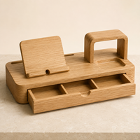 Organisateur de bureau moderne en bois sculpté écologique, support pour téléphone, support pour tablette, présentoir pour montre, tiroir de rangement, plateau de rangement, gestion des câbles