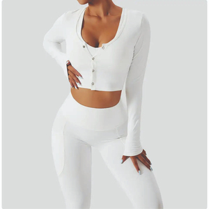 Women's Two <b>Piece</b> Yoga <b>Set</b> <b>White</b> Sports Bra Black High Waist Leggings Breathable Four-Way Stretch Spandex Sportswear Spring - Product Image 5