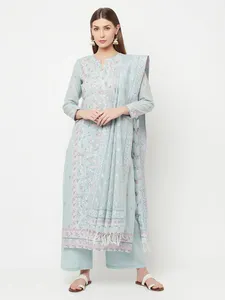 Salwar Kameez en coton bleu clair pour femmes avec dupatta brodé, tenue traditionnelle indienne et pakistanaise, longueur cheville, coupe classique - Product Image 6