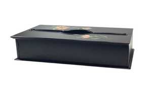 Toleware Black Metal Tissue <b>Box</b> Hand Painted Pink White Flowers Vtg 10.5 in - Product Image 4