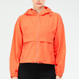 Hot Selling Women's Solid Color Windbreaker Hooded <b>Jackets</b> New Fashion Long Sleeve Cropped <b>Zip</b>-<b>Up</b> Casual Outdoor Sports <b>Jacket</b> - Product Image 1