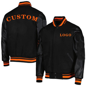 Men's Black <b>letterman</b> <b>jacket</b>/Varsity <b>jacket</b> With PU Leather Sleeves And Front Logo Heat Transfer Printing Casual Autumn Wear - Product Image 4