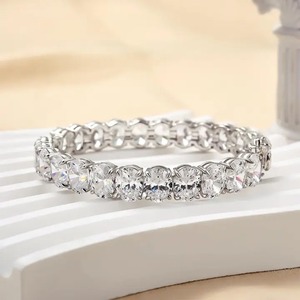 สร้อยข้อมือเทนนิสโมอิสซาไนต์เงินแท้ 925 ชุบทองคำขาว 18k ประดับด้วยพลอยสีขาวรูปไข่ 2.0 กะรัต สำหรับผู้หญิง - โรแมนติก หรูหรา - Product Image 1
