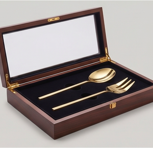 Ensemble cuillère et fourchette en acier inoxydable plaqué or, poli miroir, manche long, design minimaliste, compatible lave-vaisselle, pour hôtel - Product Image 6