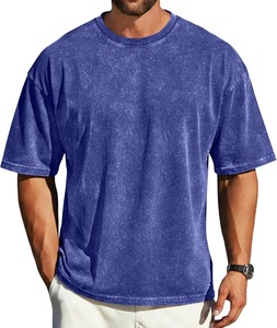 T-shirt vintage délavé coupe ample à épaules tombantes pour homme, col rond décontracté, en coton doux et respirant, streetwear à manches courtes - Product Image 2