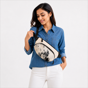 Sac de voyage tendance en cuir de vachette à poils, facile à transporter, multi-usages, style ceinture porte-argent, en promotion - Product Image 3