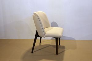 Silla de Comedor Moderna Tapizada con Patas de Madera de Teca, Diseño de Mediados de Siglo, Asiento de Tela, Mueble para el Hogar, Modelo CHA49 - Product Image 3