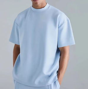 เสื้อยืดผู้ชายแบบสั่งทำพิเศษ ทรงโอเวอร์ไซส์ ตะเข็บตัดกันแบบริบ 3 ซม. คอเต่า  ผ้าคอตตอนถัก 100% สีพื้น ดีไซน์เรียบง่าย - Product Image 2