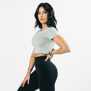 High Quality <b>Women</b> Clothes Fashion Blank Color Crew Neck with Baby Tee Design <b>Women's</b> Crop <b>Top</b> T-Shirt For <b>Women</b> Crop T-Shirt - Product Image 3