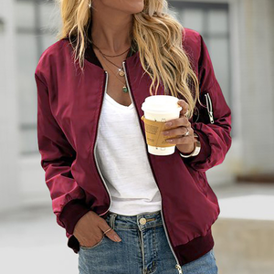 Chaqueta bomber básica de manga larga para mujer, ropa de calle informal sólida, para primavera y otoño - Product Image 1