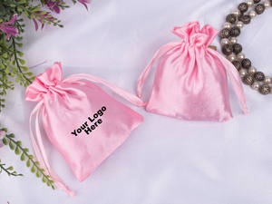 Wholesale Custom Lightweight Satin Pink <b>Drawstring</b> <b>Pouch</b> Personalized Logo for Jewelry Wedding Gift Container Packaging - Product Image 6