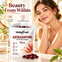 Astaxanthine 12 mg en gélules molles, extrait d'Haematococcus Pluvialis (microalgues), complément anti-âge pour la santé des yeux et des articulations
