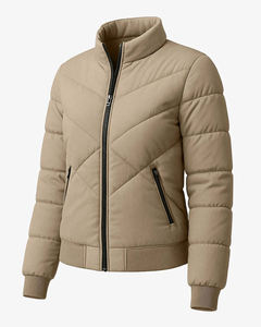 Chaqueta acolchada transpirable con logotipo personalizado OEM para mujer, chaqueta acolchada beige, ropa de abrigo elegante para invierno con bolsillos con cremallera. - Product Image 3