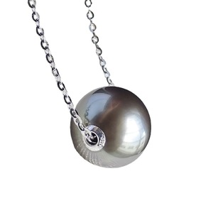 18K <b>Gold</b> Pendant with 8-11mm Tahiti Seawater Pearl <b>Necklace</b> Peacock Green and Black <b>Simple</b> Style for Women's Coats - Product Image 5