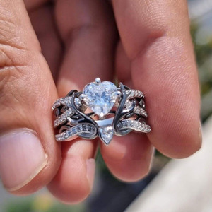 Bague de fiançailles en moissanite taillée en cœur avec motif bois de cerf, la meilleure bague d'anniversaire pour femme, bijoux en argent sterling 925 pour cadeaux - Product Image 4