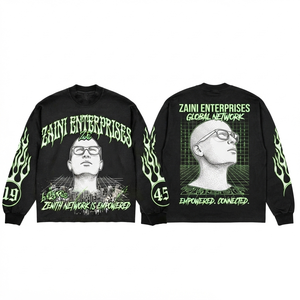 Sudadera de Felpa Francesa de Algodón Premium de 400 GSM para Hombre, Color Negro Verde Neón, Estampado Puff DTF, Logotipo Personalizado, Corte Holgado - Product Image 1