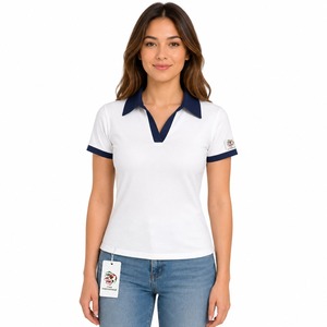 Camiseta Casual Corta Ligera y Transpirable Personalizada OEM para Damas, Diseño de Color Personalizado, Cuello en V, Ropa de Golf para Mujer - Product Image 1