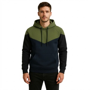 Premium Men's Color Block Pullover Hoodie Olive Green Navy <b>Black</b> <b>Fleece</b> Sweatshirt Streetwear Casual Hoodie with Kangaroo Pocket - Product Image 1