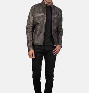 Blouson unisexe d'hiver en cuir véritable délavé, élégant, avec fermeture éclair, imperméable, coupe-vent, séchage rapide, style motard, vente en gros - Product Image 4