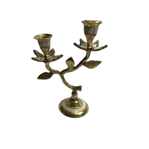 Support à bougies double en laiton vintage avec motif feuille, candélabre décoratif en métal pour la décoration intérieure, table à manger, salon - Product Image 1