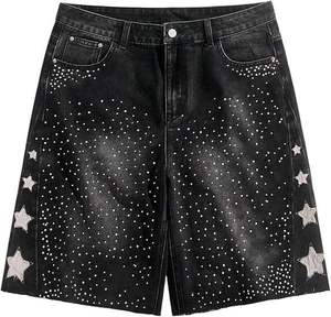 Customized Unisex High Rhinestone Ripped Distressed Denim <b>Shorts</b> Embroidery <b>Patches</b> Logo Formal Streetwear Unisex <b>Shorts</b> - Product Image 5
